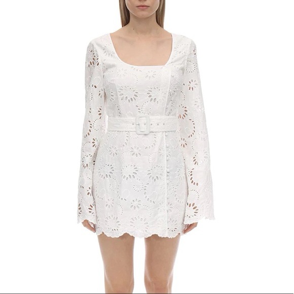 Alice Mccall Obscurity Lace Mini Dress Eyelet Bell Sleeve Size 4 White Nwot